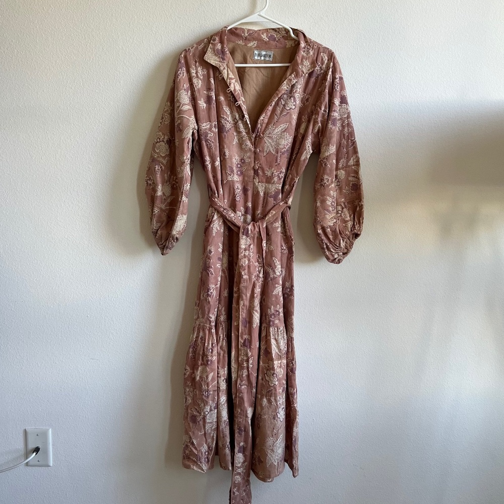 Sue Sartor Floral Midi Tie Waist Dress Size Small